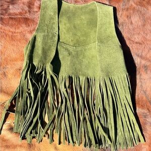 Green Leather Fringe Vest